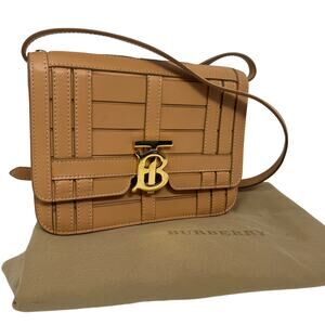 Burberry Small TB Bag Tan Leather Crossbody with Gold TB Logo — with Dust Bag